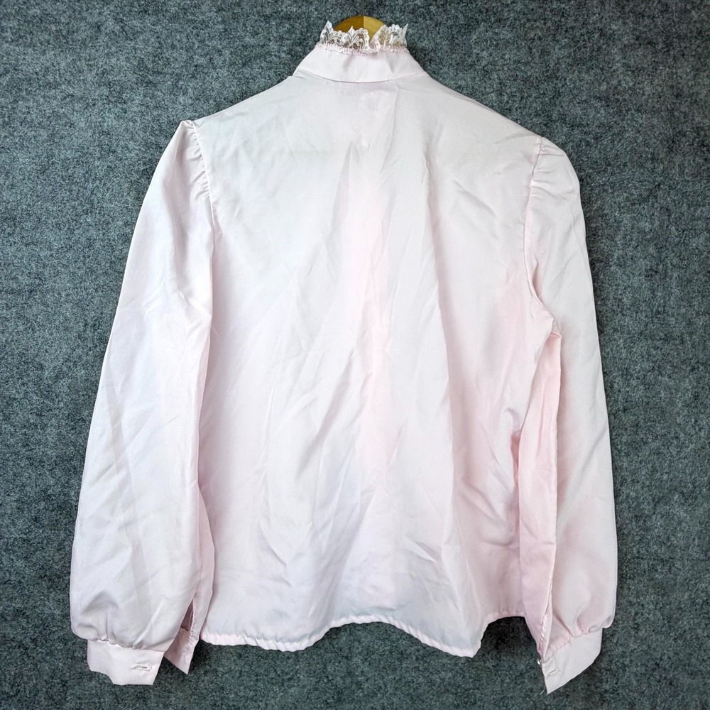 Pat Fashions Secretary Blouse Womens Medium Pink Coquette Lace Trim Girly 90s - Picture 2 of 5